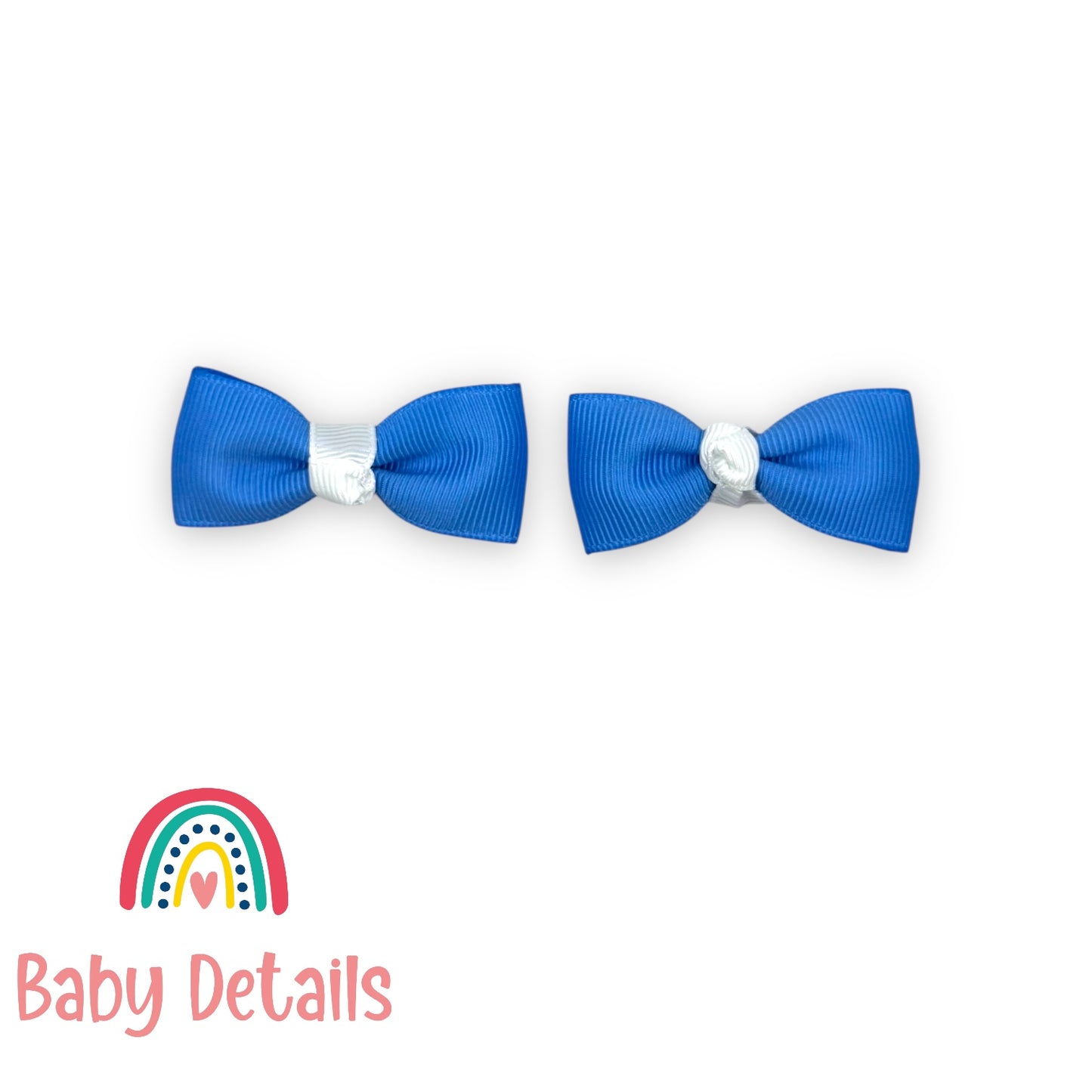 Set of 2 Mini Elegant Bow Hair Clips - Sky Blue & White