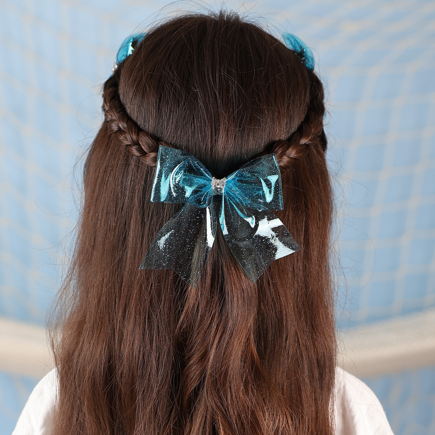 Mermaid Waterproof Long Glitter Bow - Blue