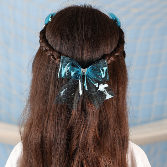 Mermaid Waterproof Long Glitter Bow - Blue