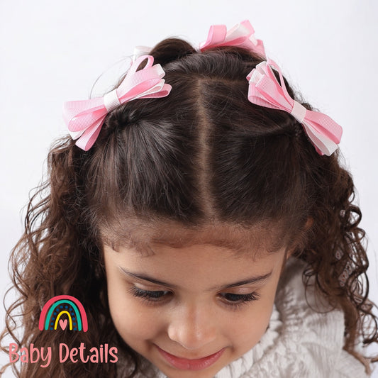 Set of 2 Thin Bow Hair Clips - Light Pink & White