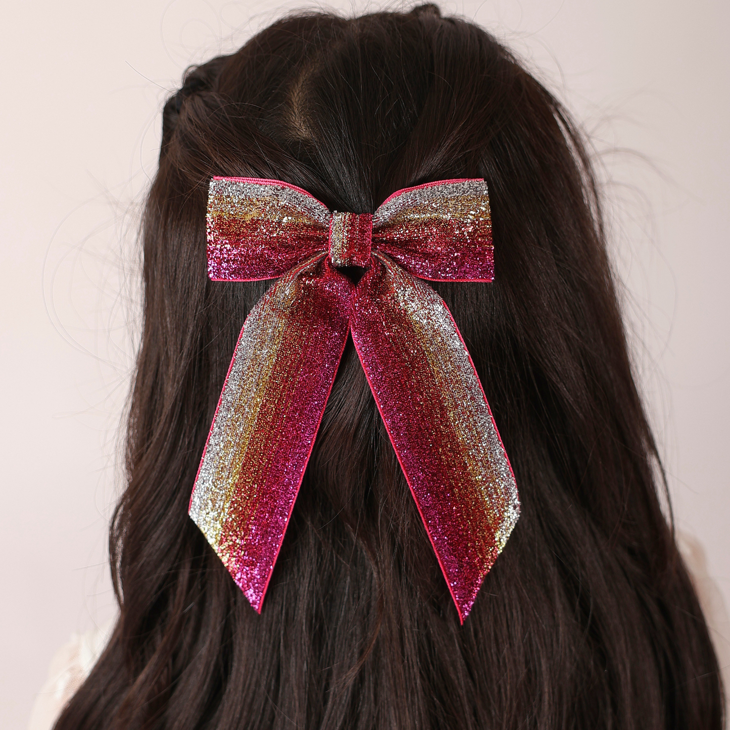 Wide Long Shiny Ribbon - Shades of Pink & Silver & Gold