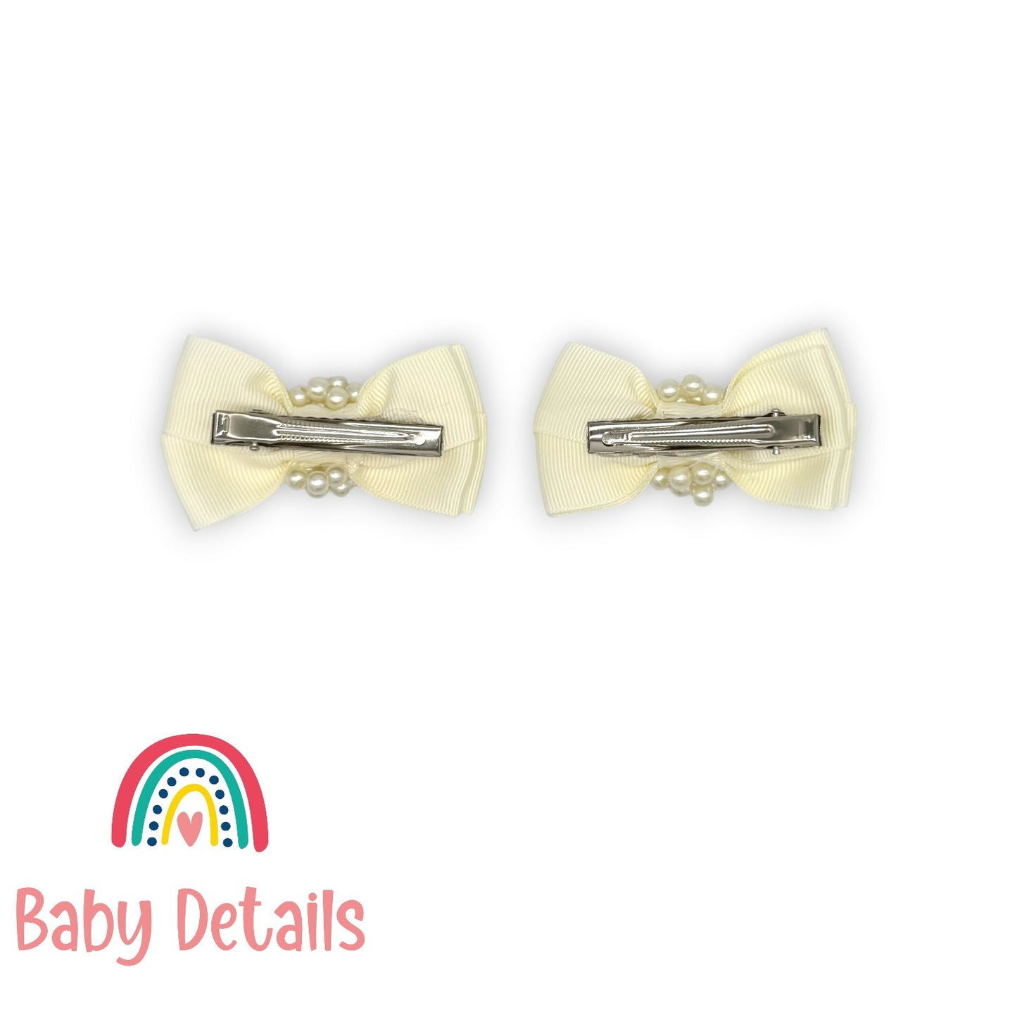 Set of 2 Pearl Ribbon Hair Clip - Offwhite
