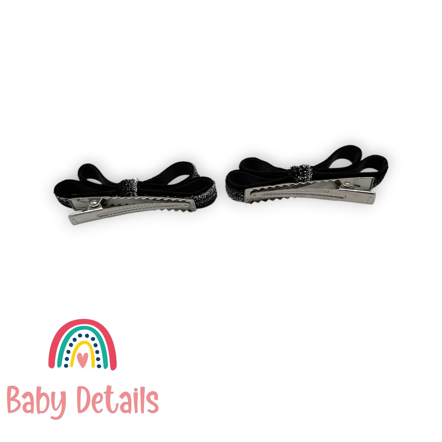 Set of 2 thin Shiny Ribbon - Black & Silver