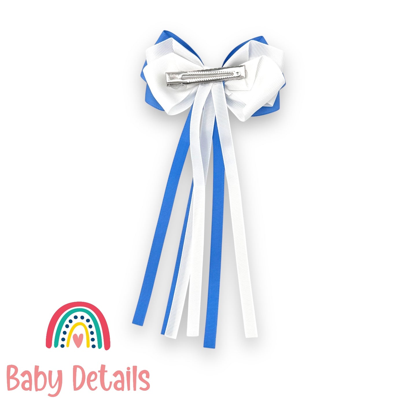 Big Bow Layers with Long Ribbons - Sky Blue & White