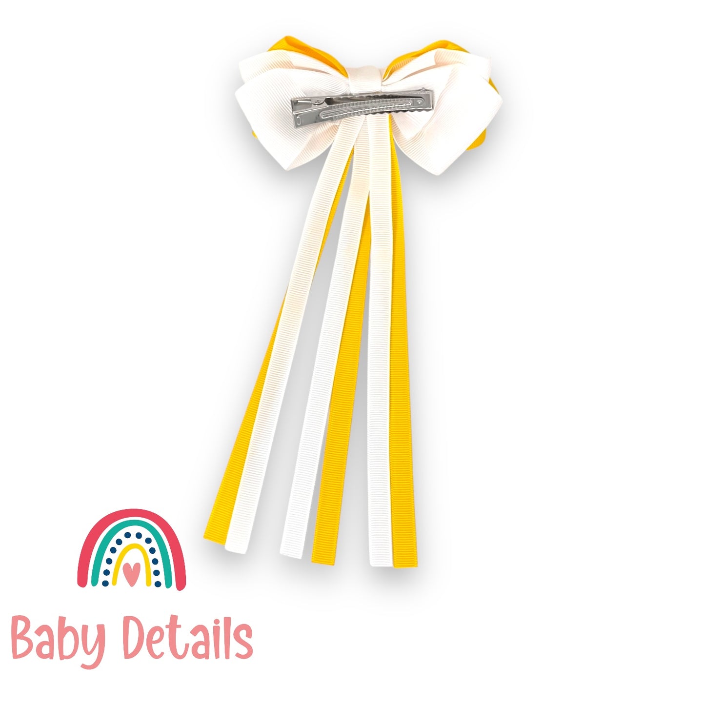 Big Bow Layers with Long Ribbons - Yellow & White
