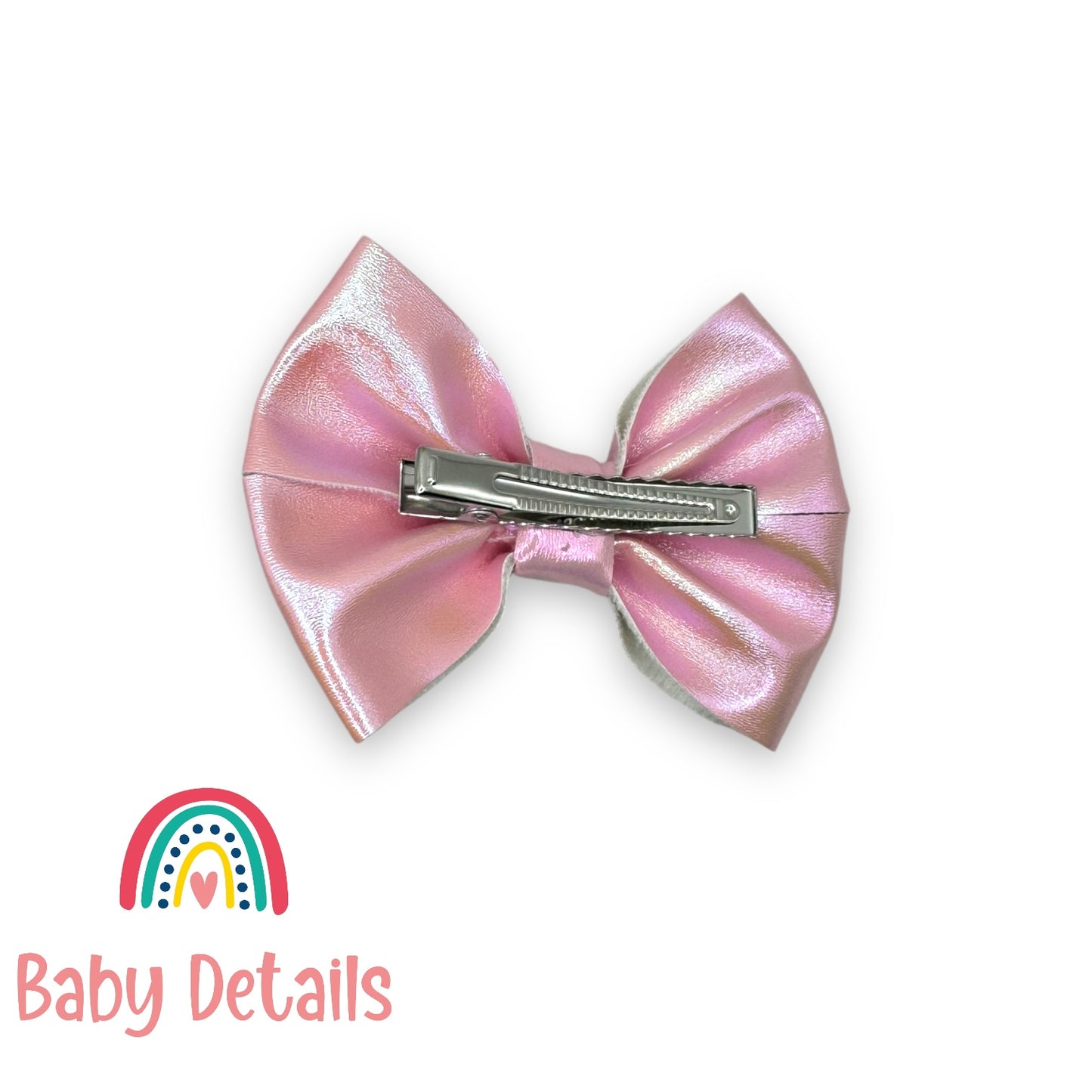 Leather bow hair clip - matt pink