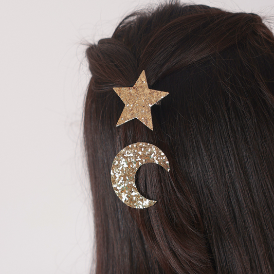 Star & Moon Hair Clips - Gold