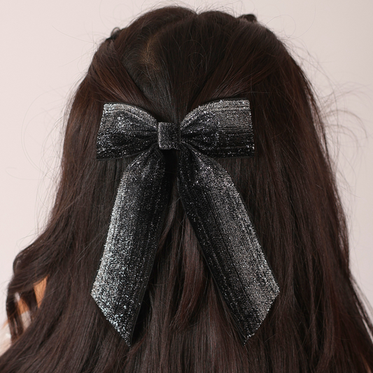 Wide Long Shiny Ribbon - Black & Silver