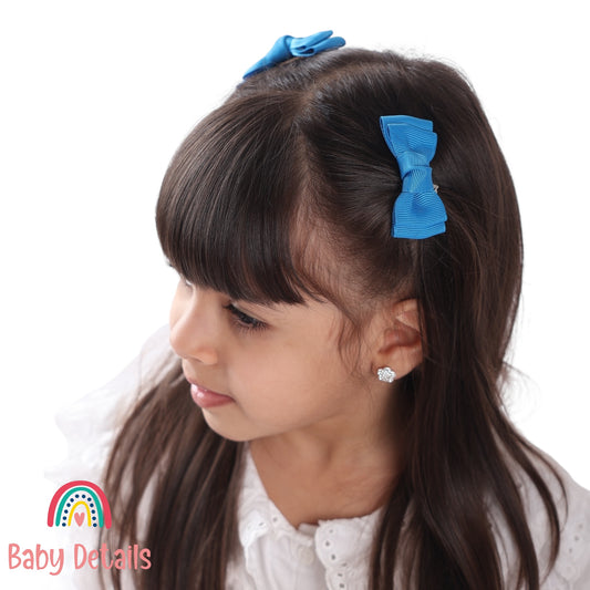 Set of 2 Mini Simple Hair Clips - Blue