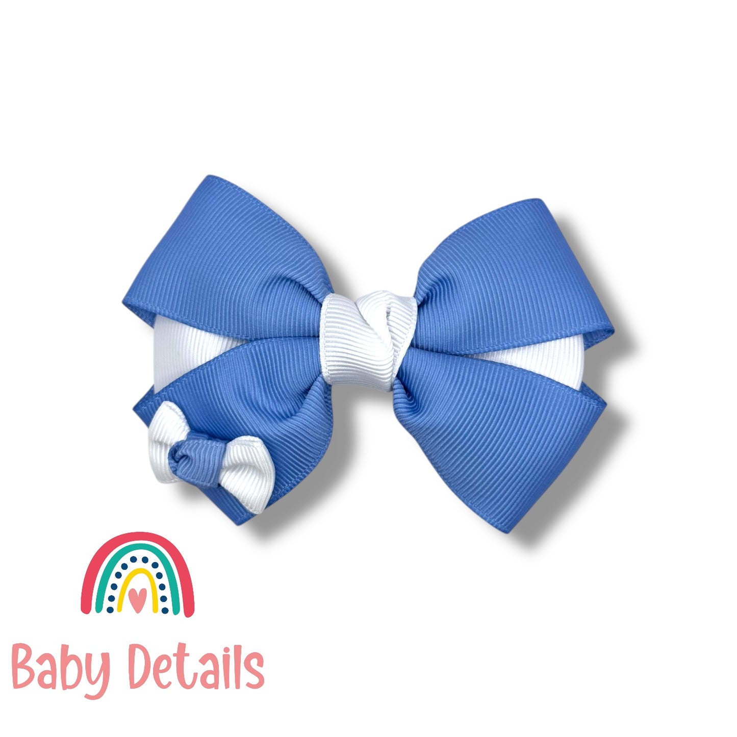 Elegant Pair Bow Clip- Ice Blue & White
