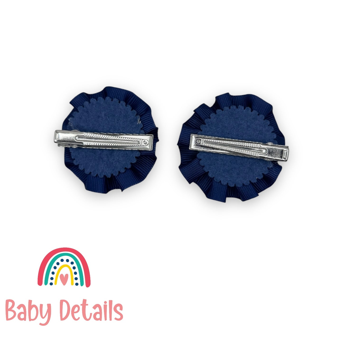 Set of 2 Rosette Bow Hair Clips - Navy Blue