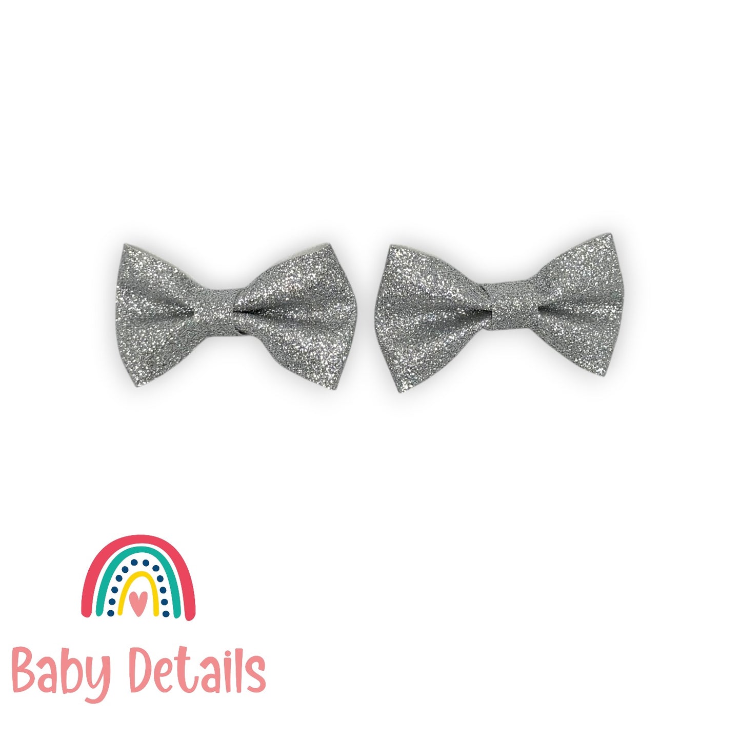 Set of 2 Glitter Bow Hair Clip - Silver