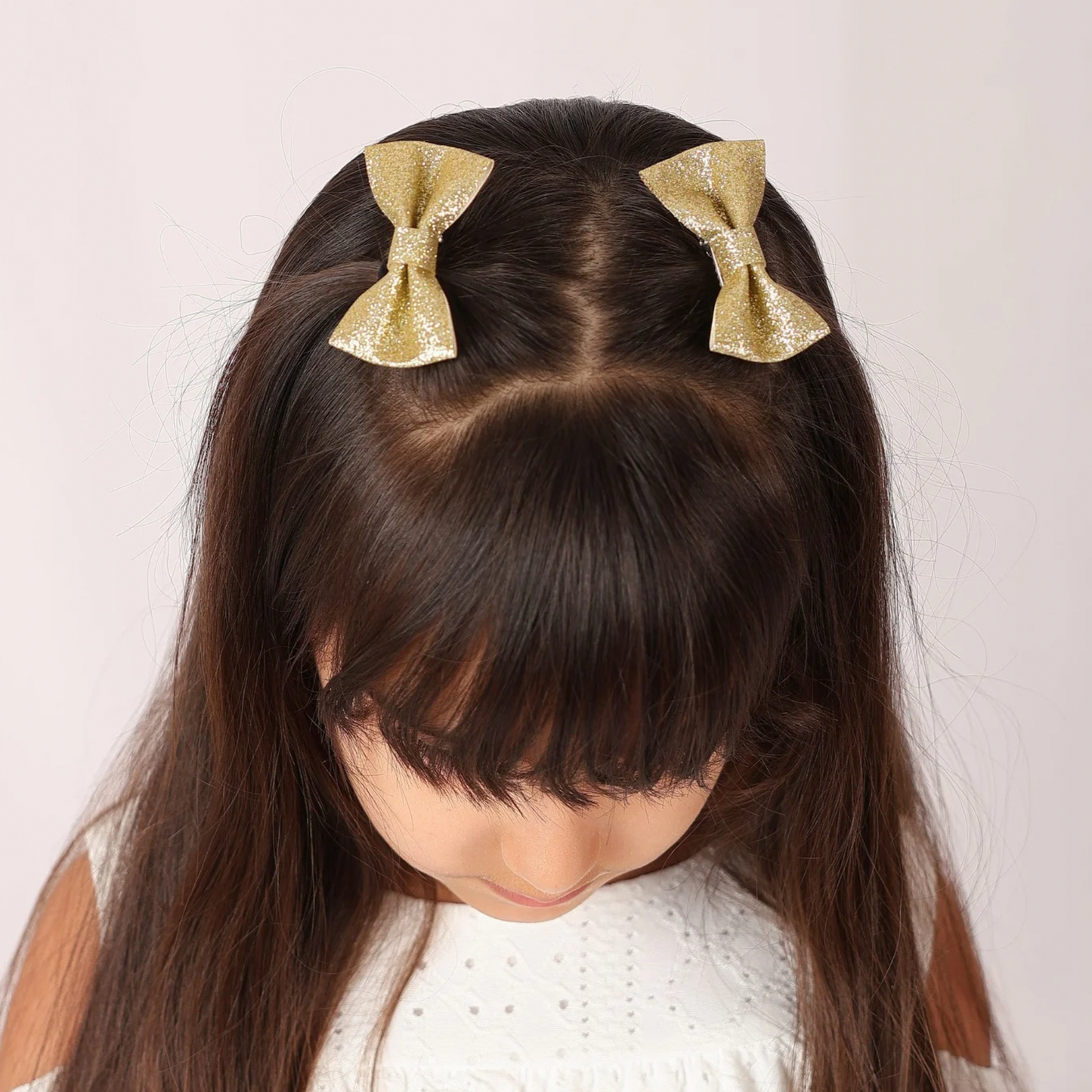 Set of 2 Glitter Bow Hair Clip - Gold