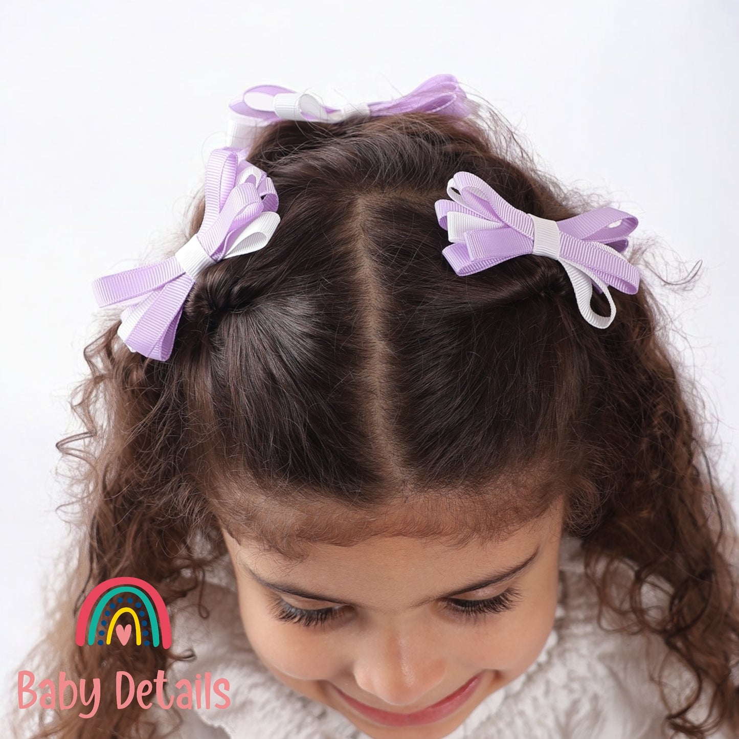 Set of 2 Thin Bow Hair Clips - Purple & White