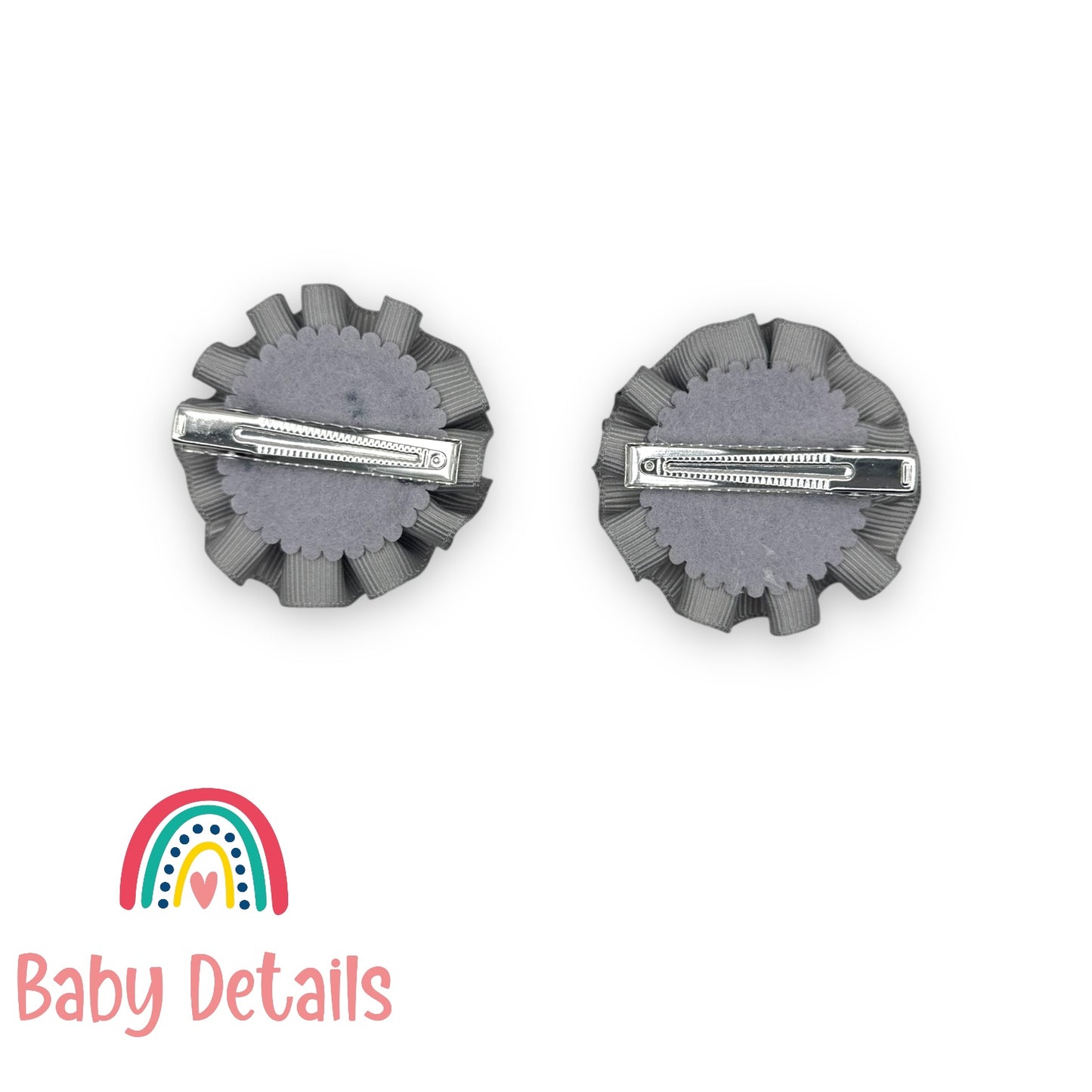 Set of 2 Rosette Bow Hair Clips - Dark Grey