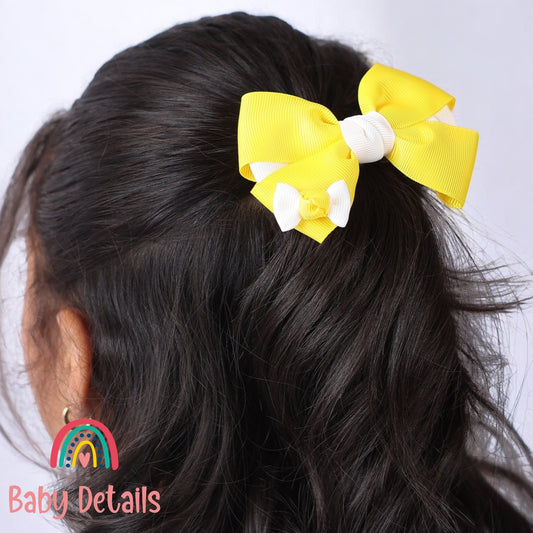 Elegant Pair Bow Clip- Yellow & White
