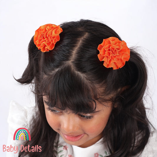 Set of 2 Rosette Bow Hair Clips - Orange