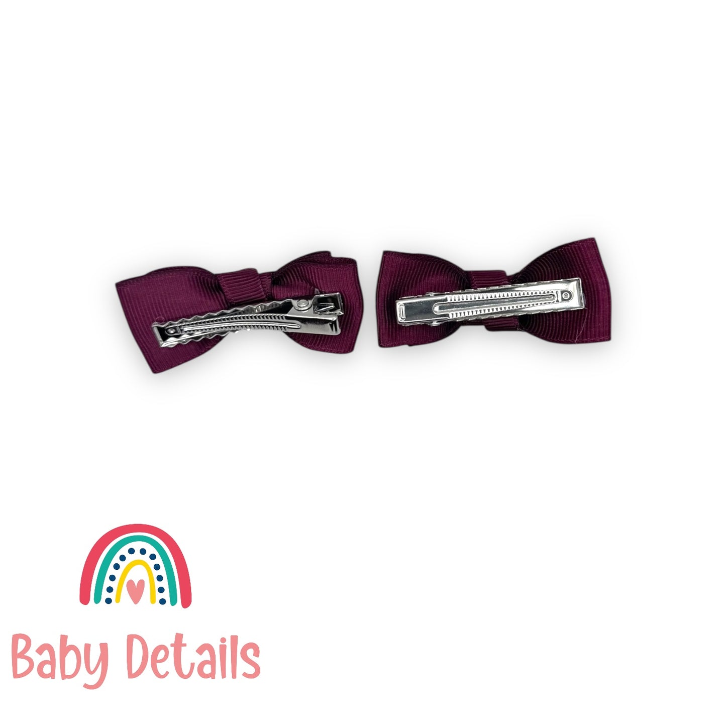 Set of 2 Mini Simple Hair Clips - Burgundy