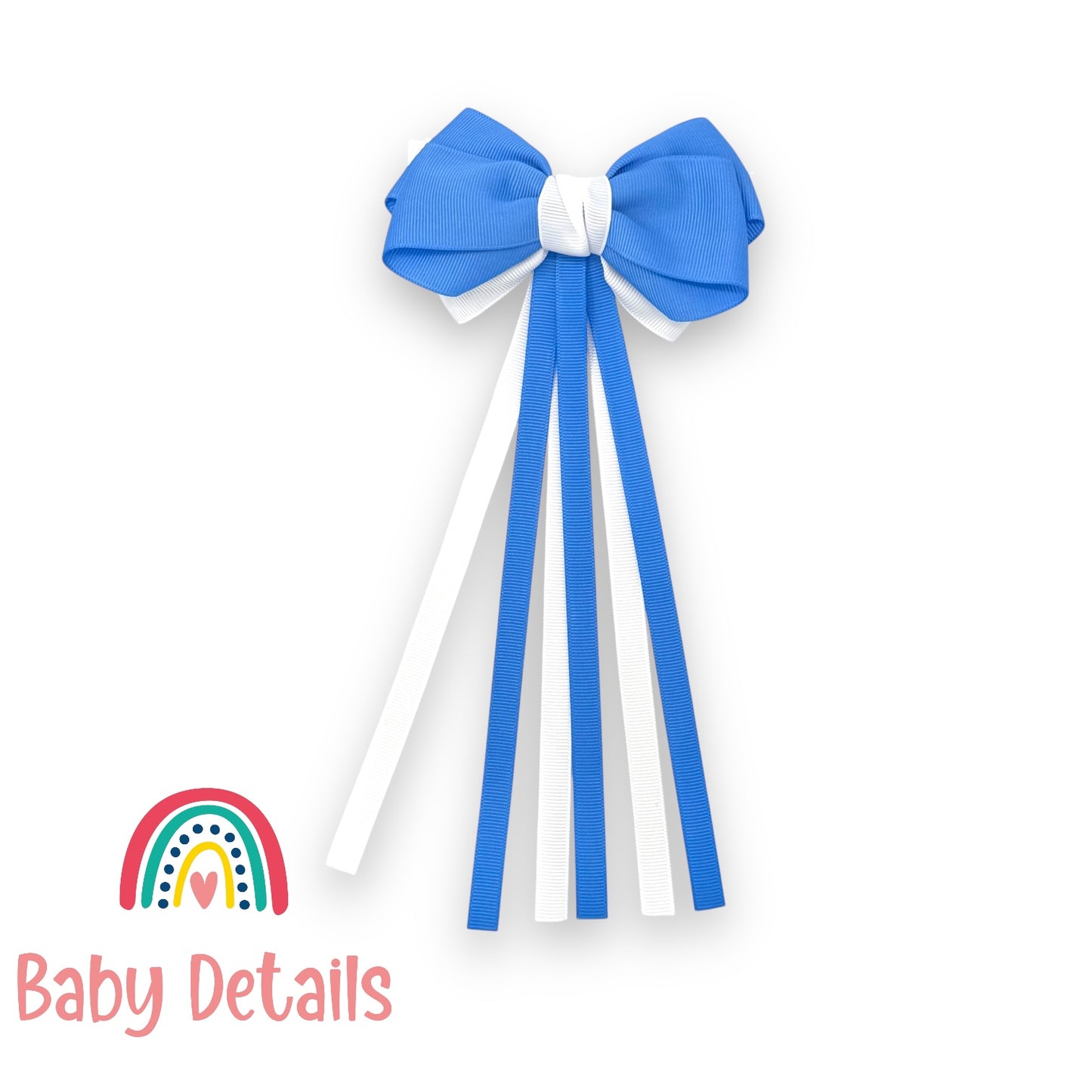 Big Bow Layers with Long Ribbons - Sky Blue & White