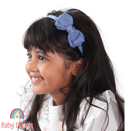 Headband with Layered Bow - Blue Grey