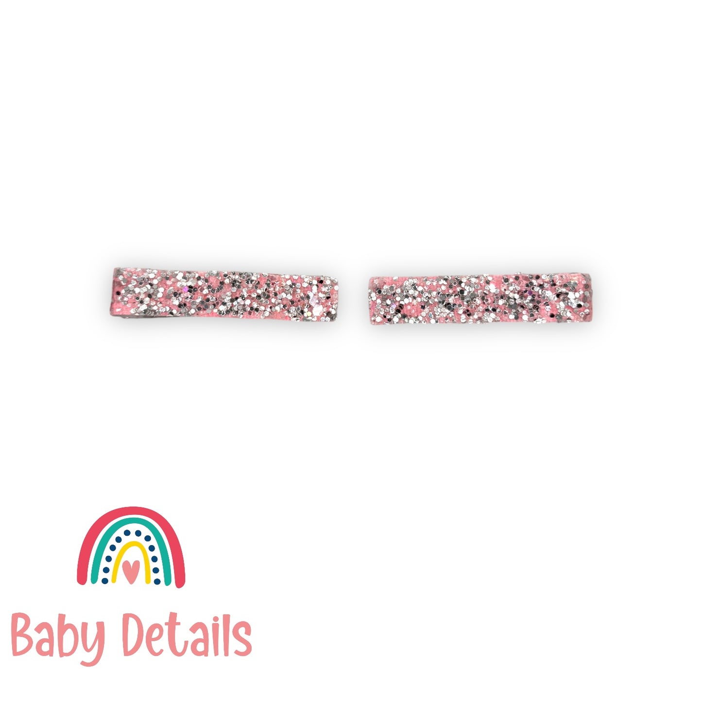 Glitter Bar Hair Clips - Light Pink with Silver