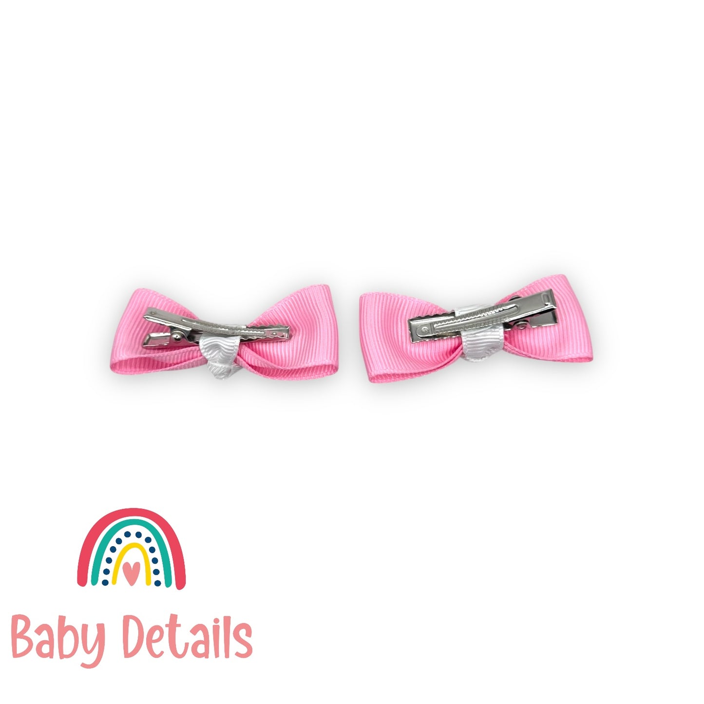 Set of 2 Mini Elegant Bow Hair Clips - Light Pink & White