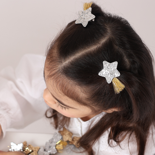 Silver Shinning Star Clips with Gold threads