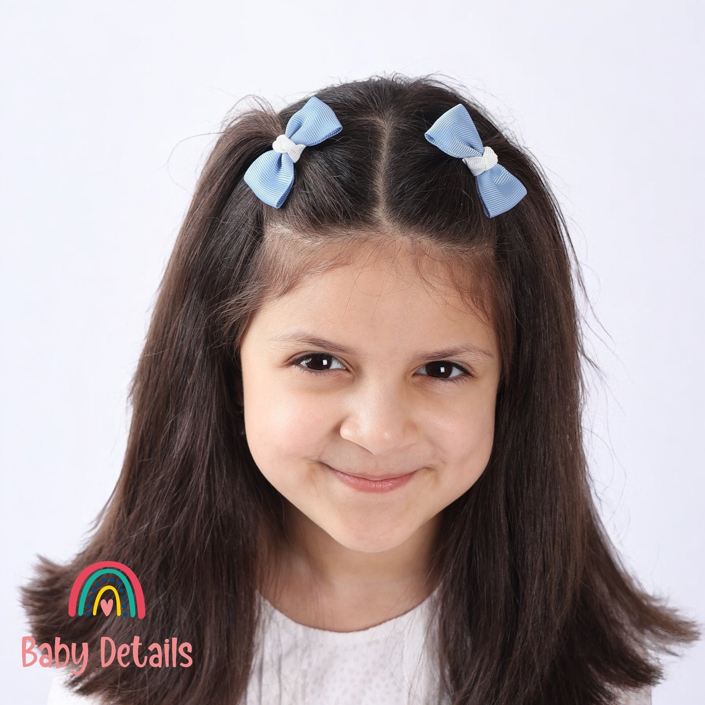 Set of 2 Mini Elegant Bow Hair Clips - Ice Blue & White