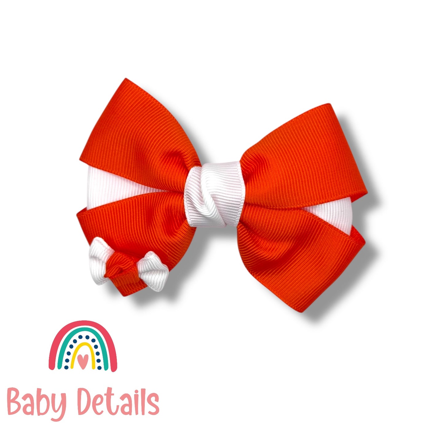 Elegant Pair Bow Clip- Orange & White