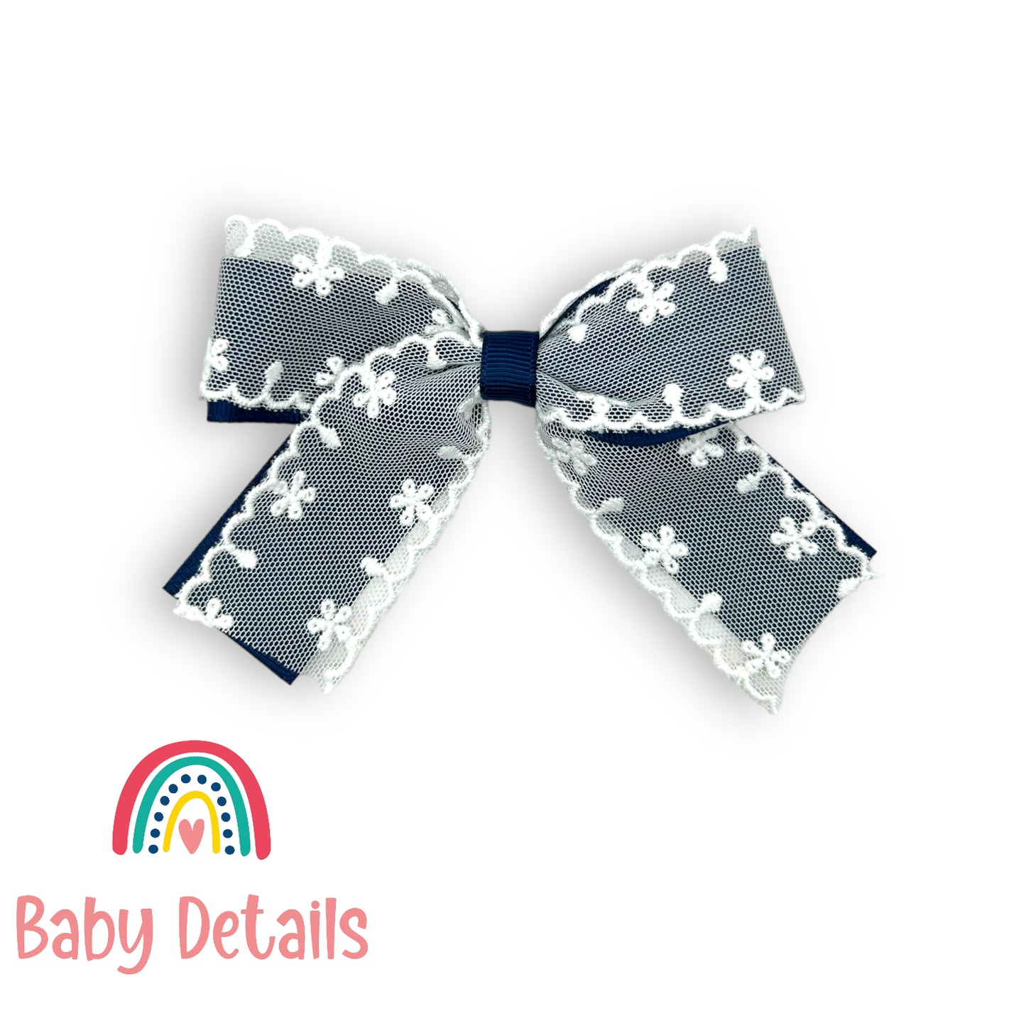 bow with white flowers - Navy Blue