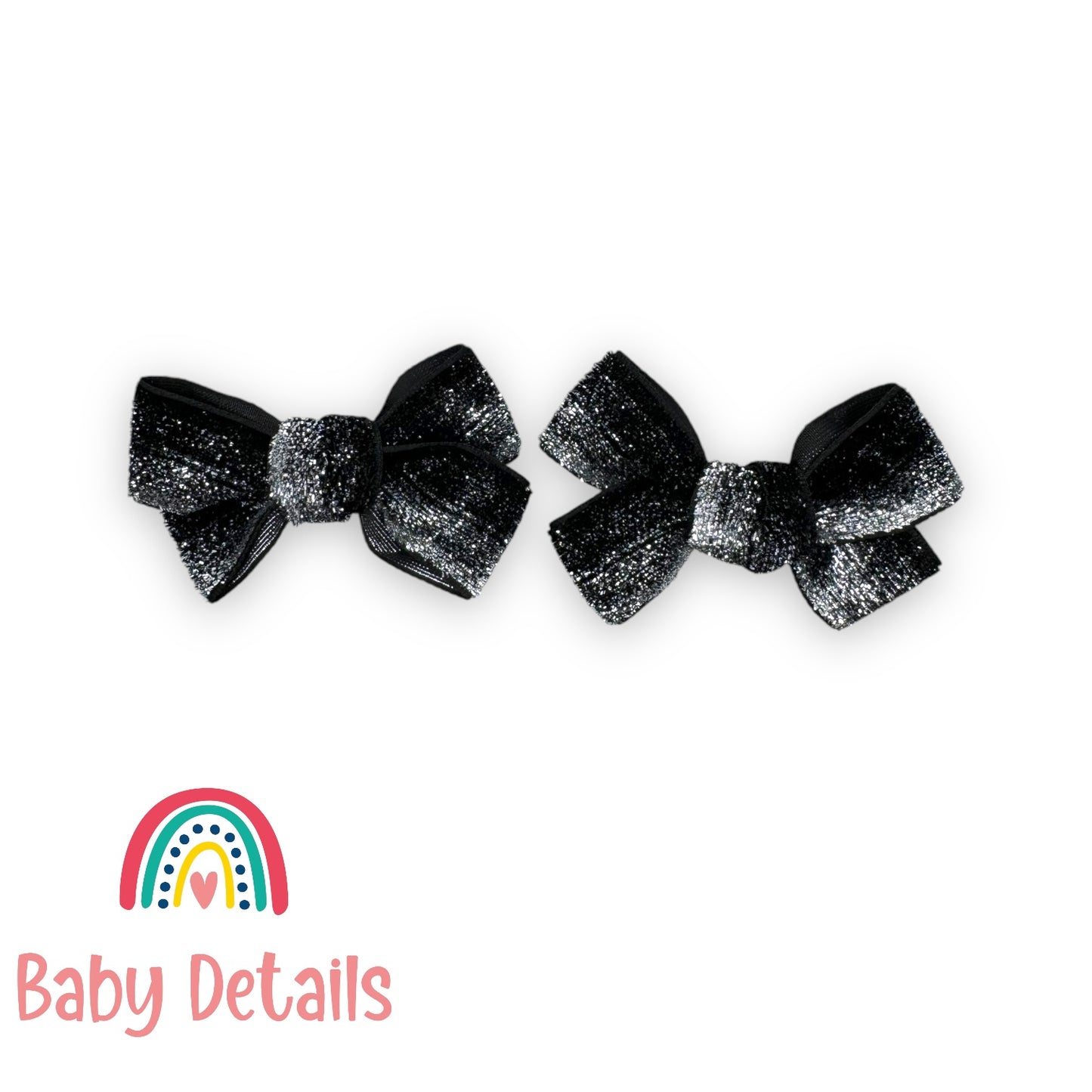 Set of 2 Glitter Bow Clips - Shades of Black & Silver