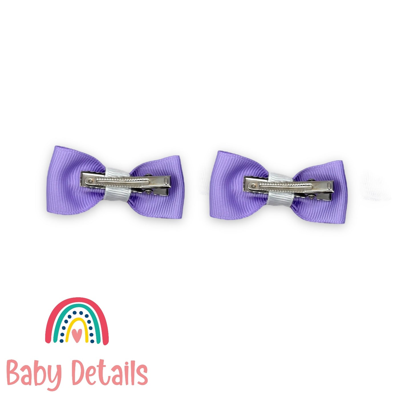 Set of 2 Mini Elegant Bow Hair Clips - Purple & White