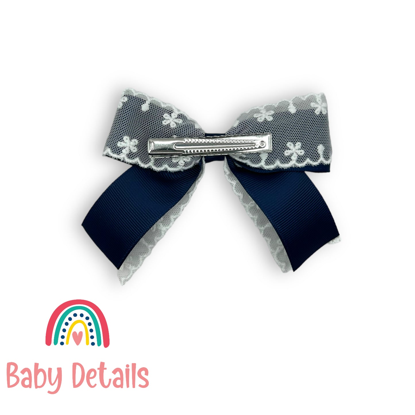 bow with white flowers - Navy Blue