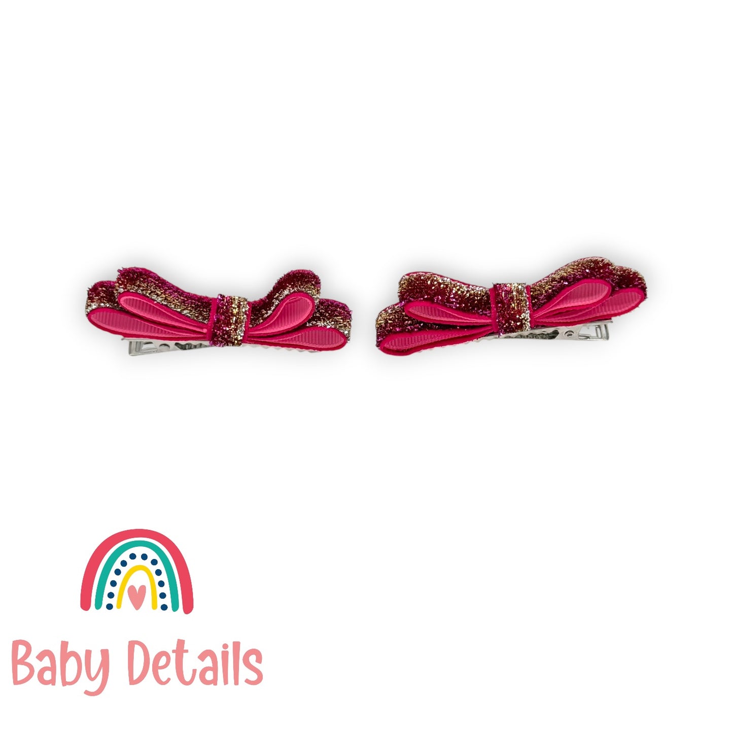 Set of 2 thin Shiny Ribbon - Shades of Pink & Silver & Gold