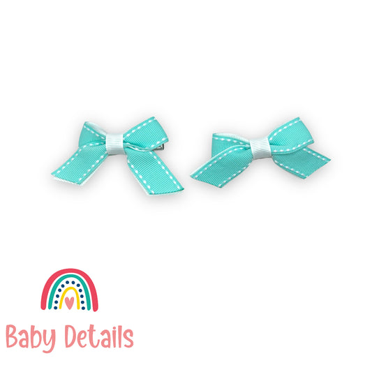 Set of 2 mini stripe hair clips - Aqua Green