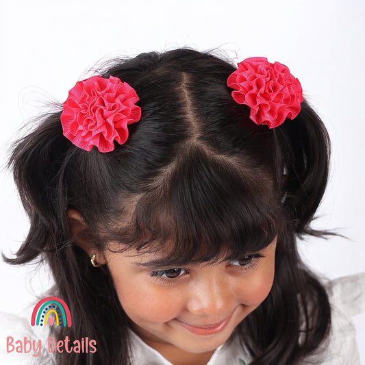 Set of 2 Rosette Bow Hair Clips - Fuchsia