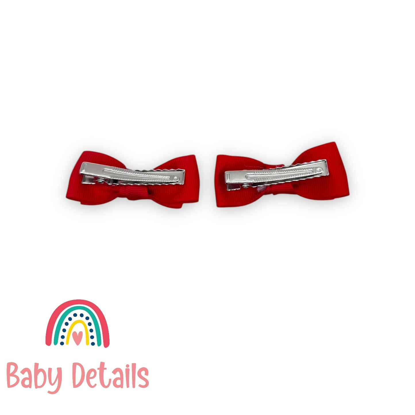 Set of 2 Mini Simple Hair Clips - Red