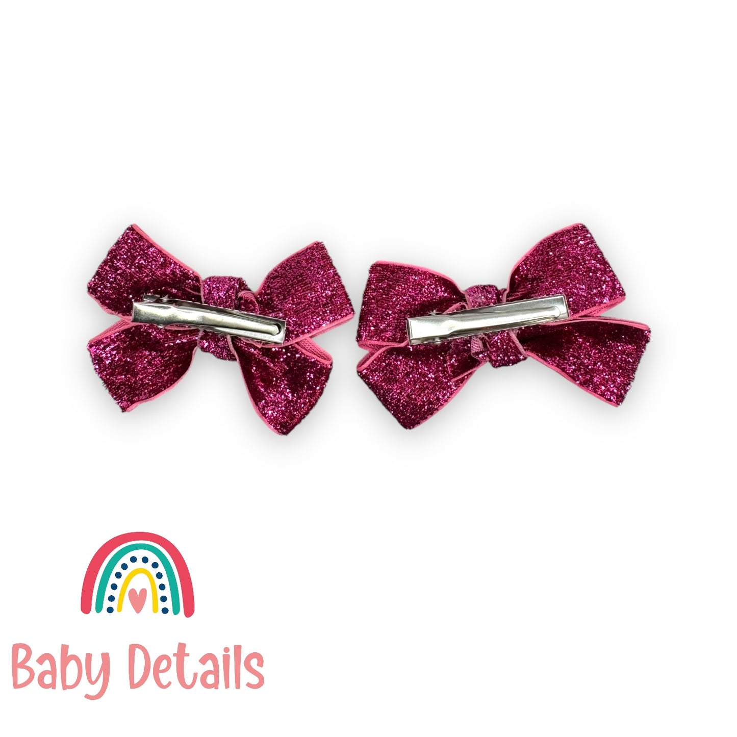 Set of 2 Glitter Bow Clips - Dark Pink