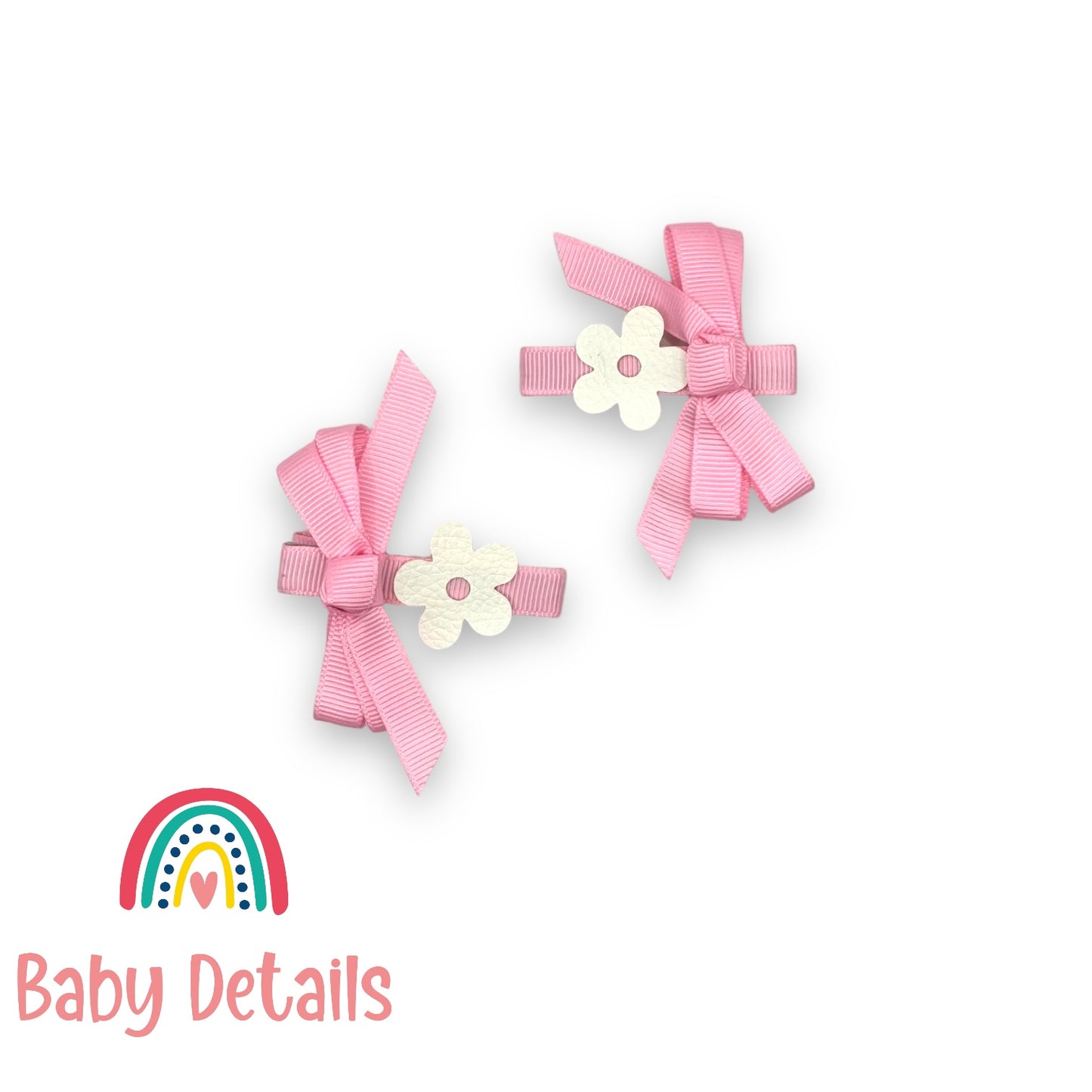 Set of 2 hair clips with a white flower - Light Pink