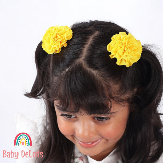 Set of 2 Rosette Bow Hair Clips - Yellow