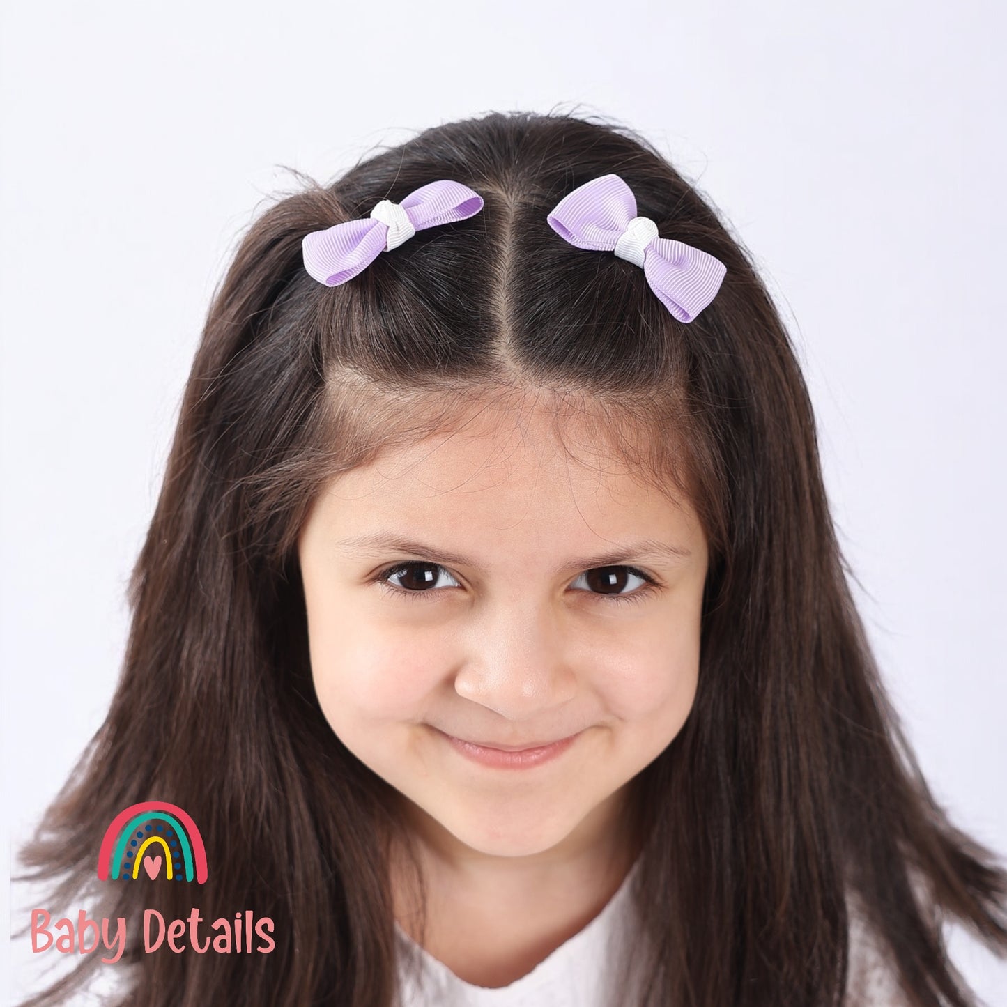 Set of 2 Mini Elegant Bow Hair Clips - Purple & White