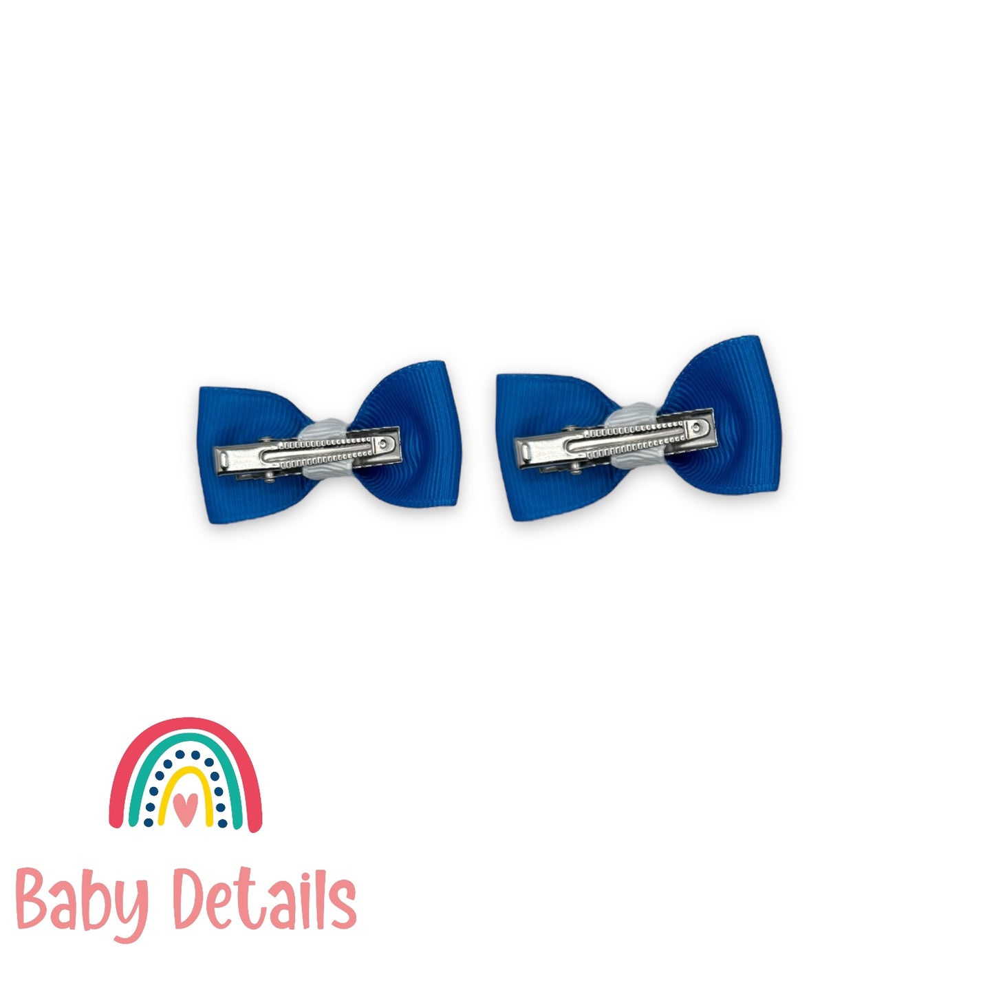 Set of 2 Mini Elegant Bow Hair Clips - Blue & White