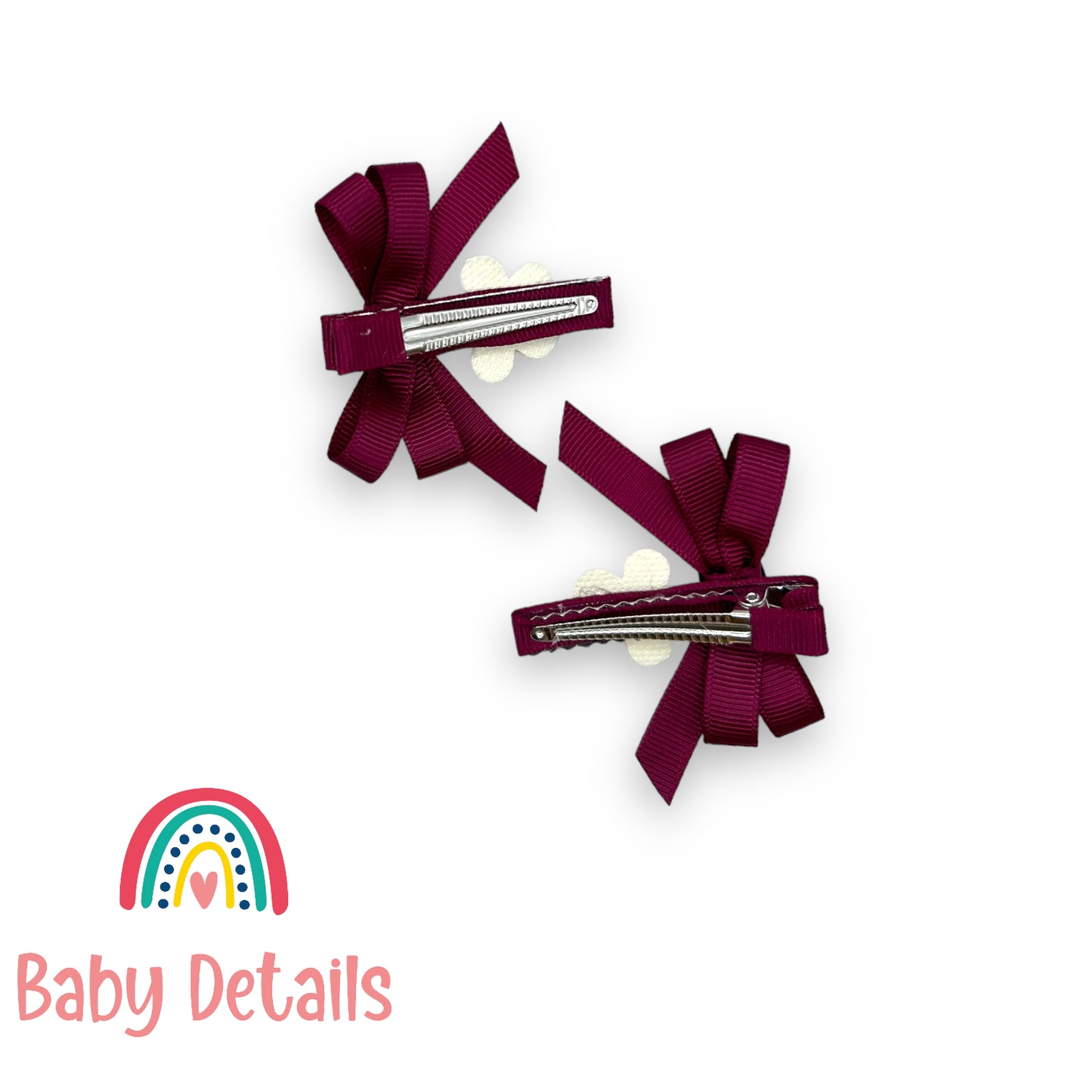 Set of 2 hair clips with a white flower - Maroon