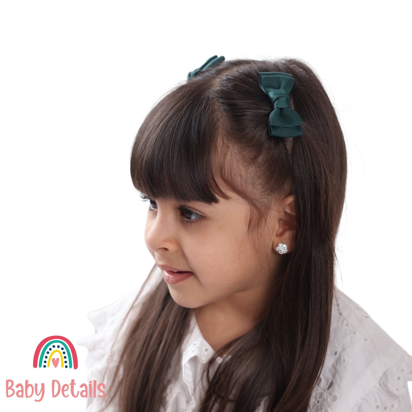 Set of 2 Mini Simple Hair Clips - Deep Green