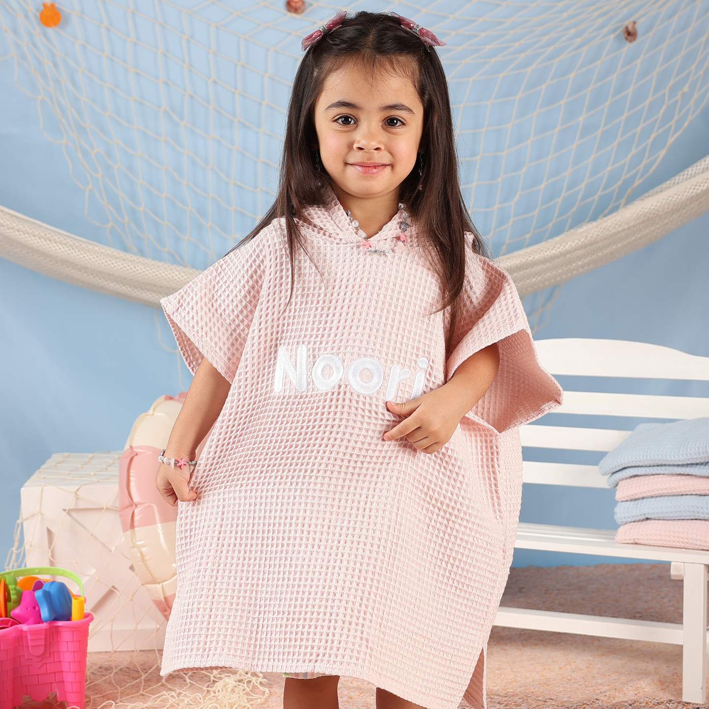 Waffle Hooded Poncho Towel - Pink Horizon