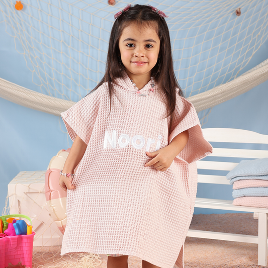 Waffle Hooded Poncho Towel - Pink Horizon