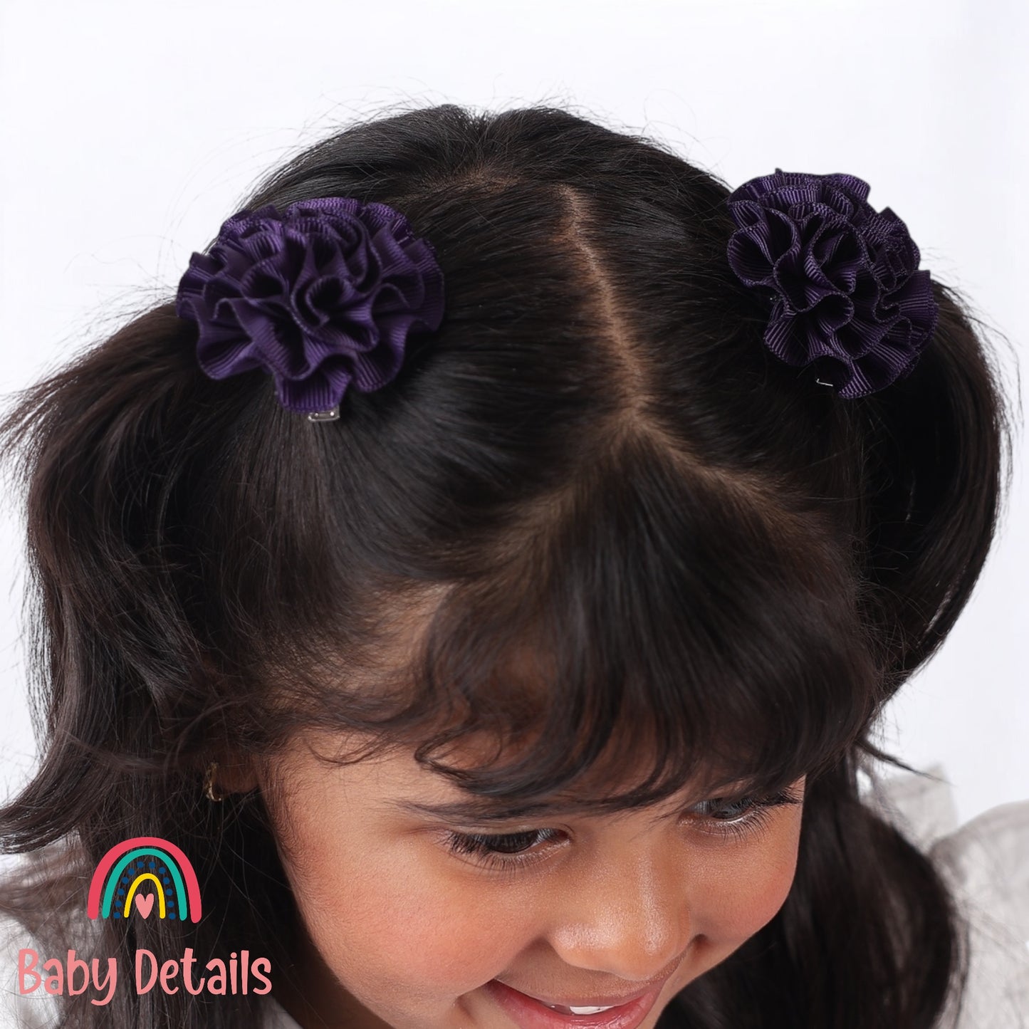 Set of 2 Rosette Bow Hair Clips - Dark Purple