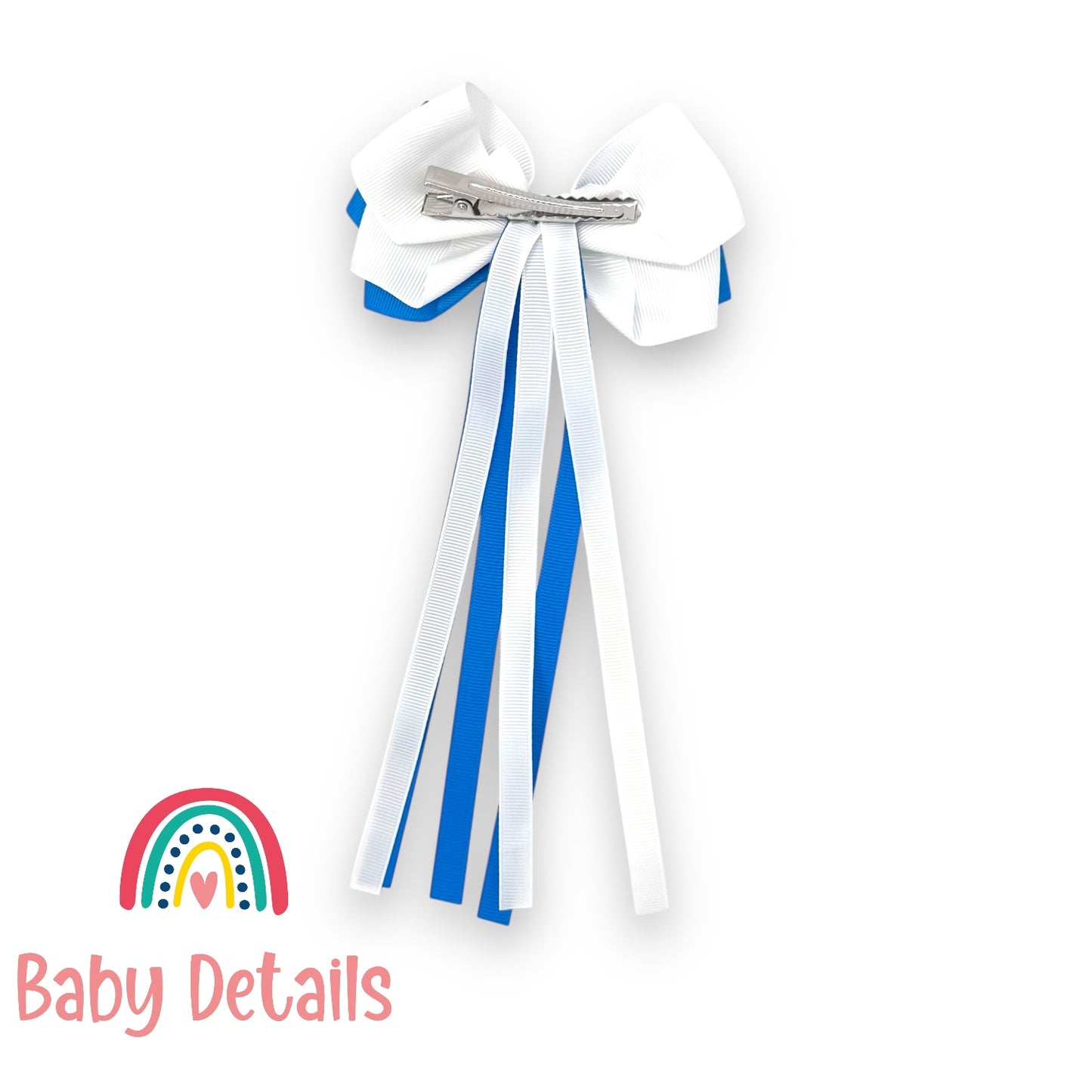 Big Bow Layers with Long Ribbons - Blue & White