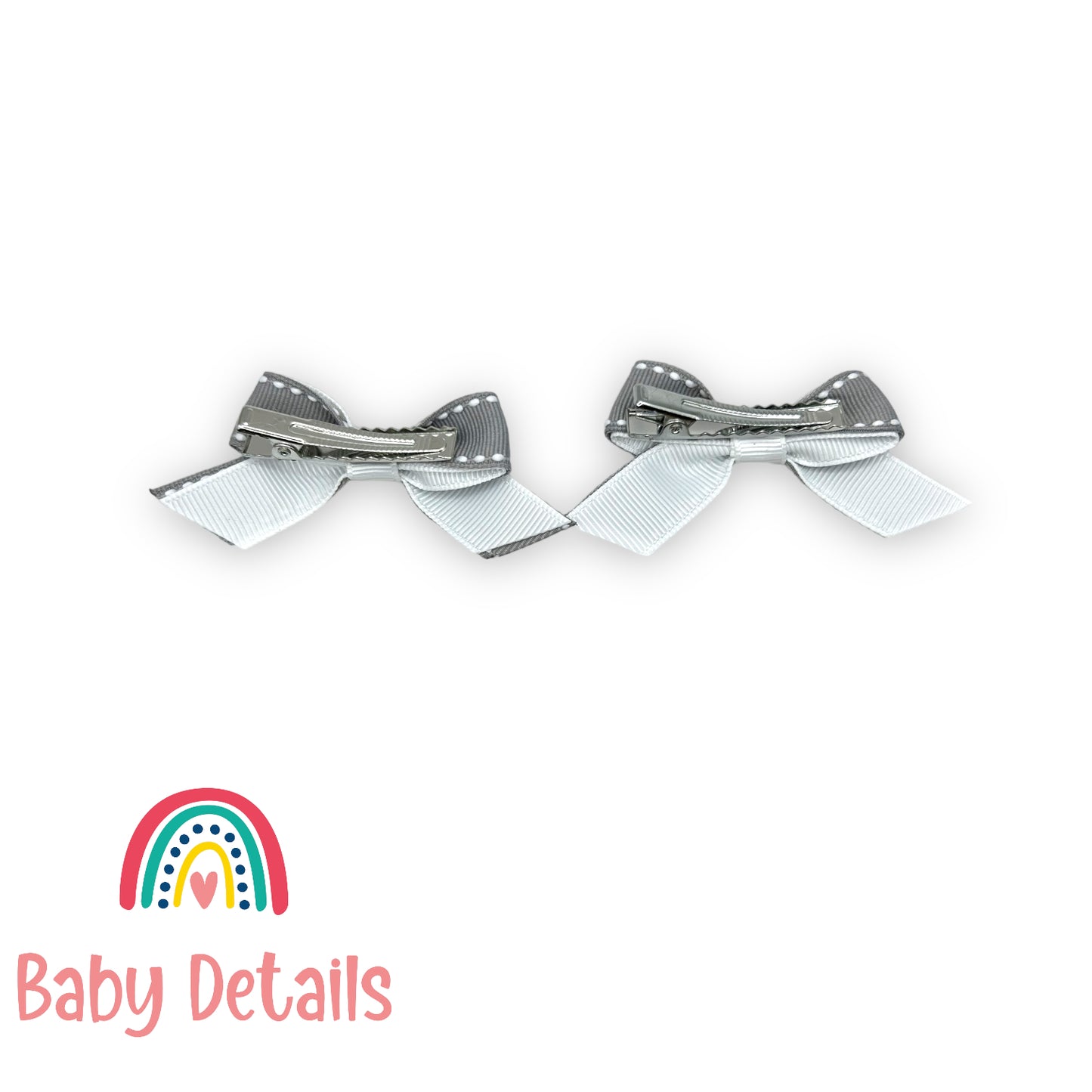 Set of 2 mini stripe hair clips - Light Grey