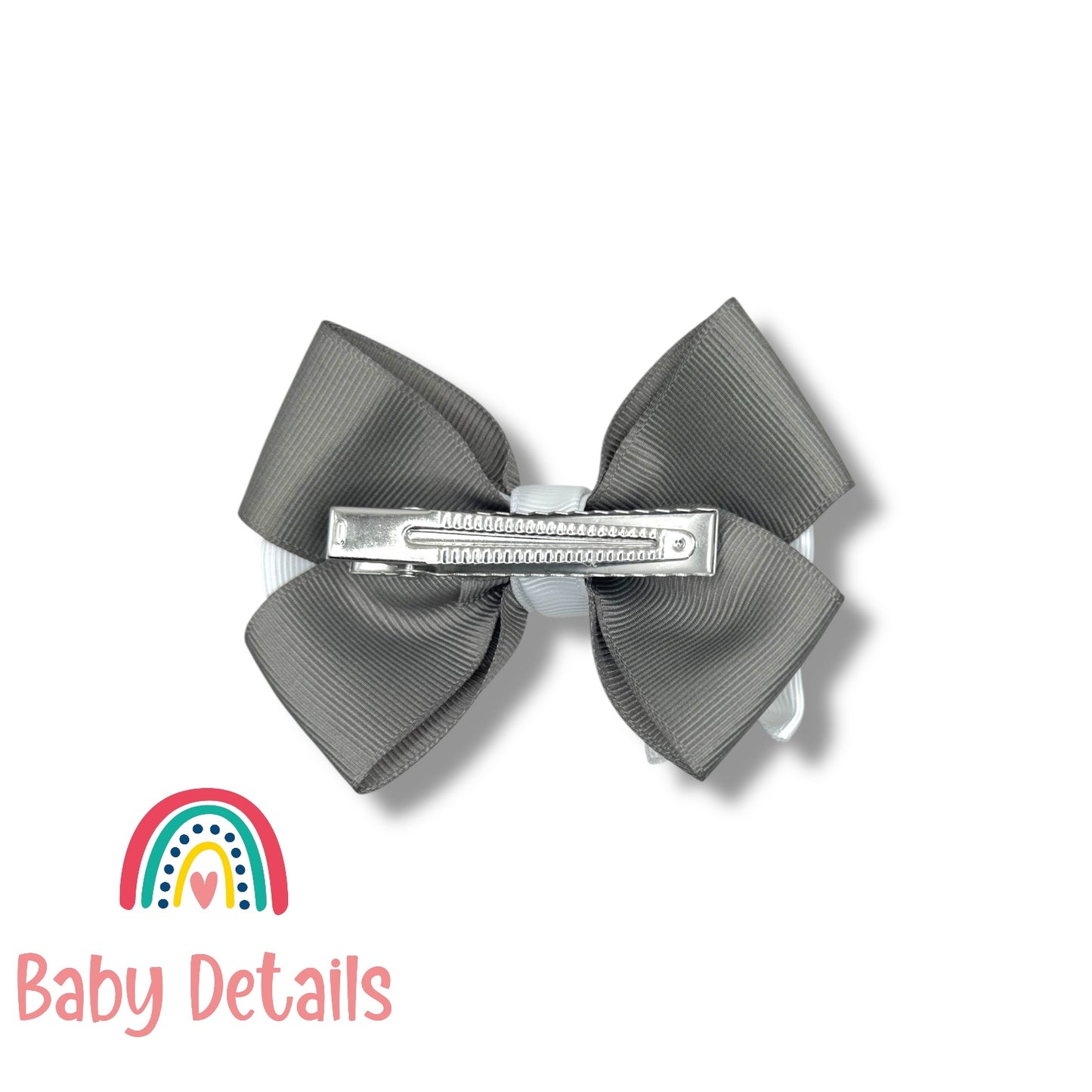 Elegant Pair Bow Clip- Dark Grey & White